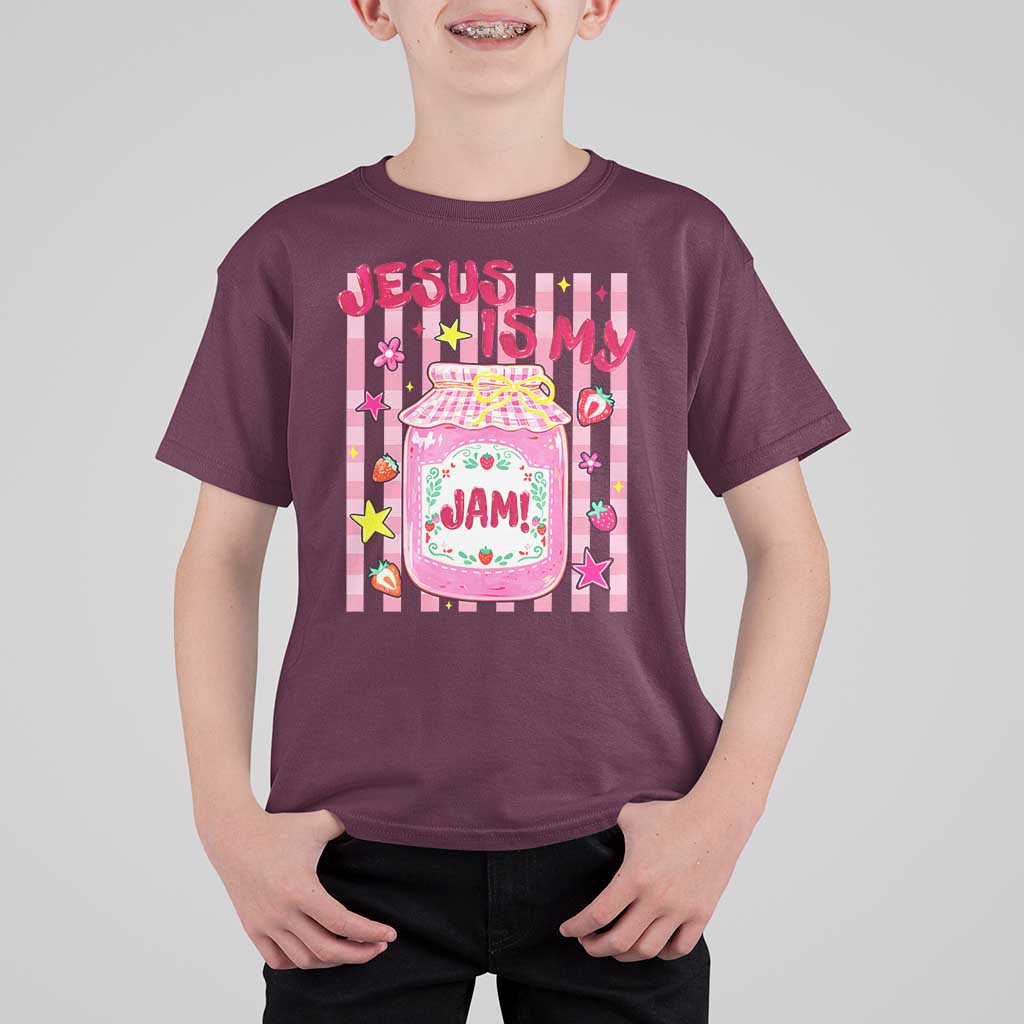 Cute Christian Faith Preppy Graphic T Shirt For Kid Jesus Is My Jam Strawberry Fruit Jar