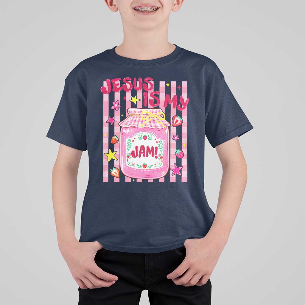 Cute Christian Faith Preppy Graphic T Shirt For Kid Jesus Is My Jam Strawberry Fruit Jar