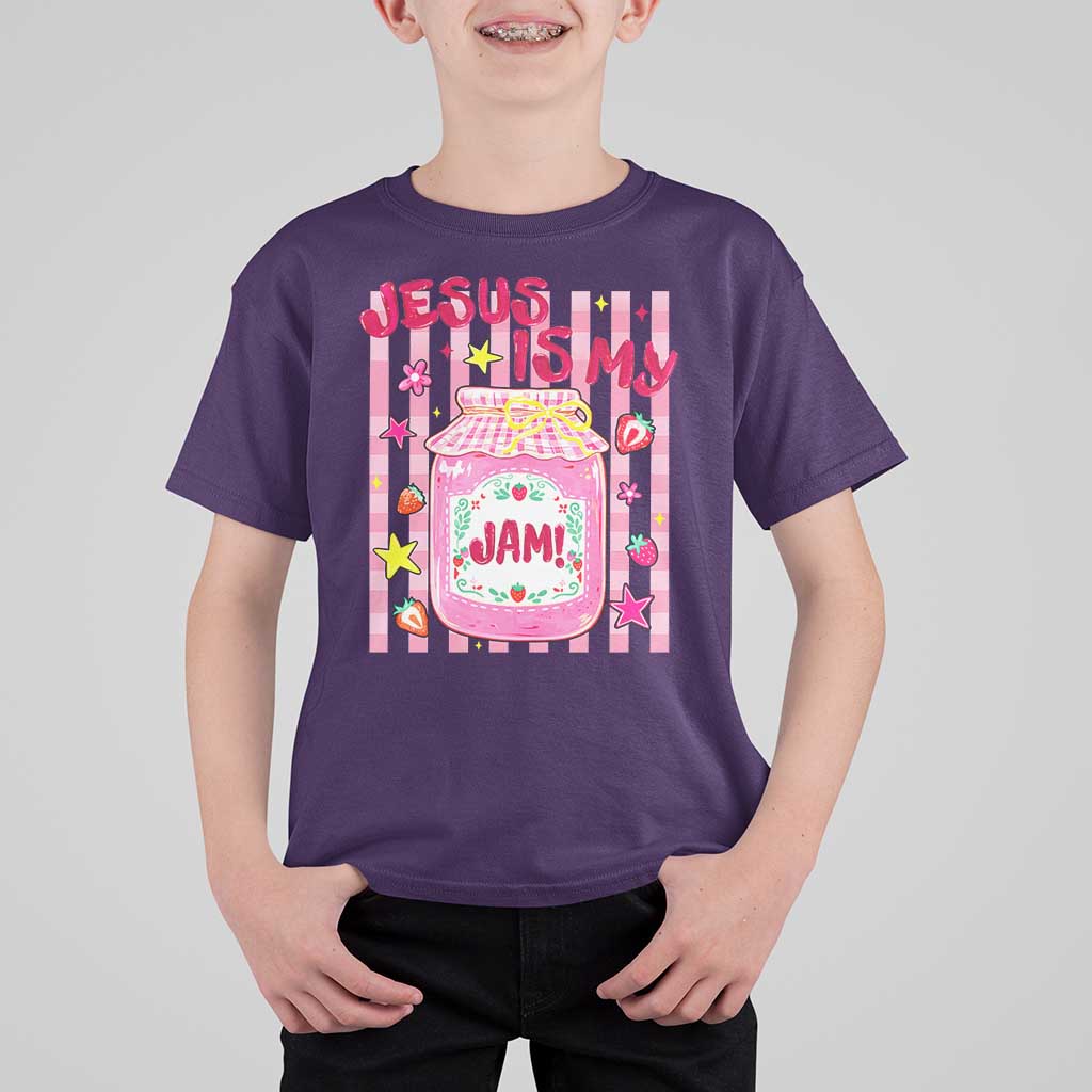 Cute Christian Faith Preppy Graphic T Shirt For Kid Jesus Is My Jam Strawberry Fruit Jar