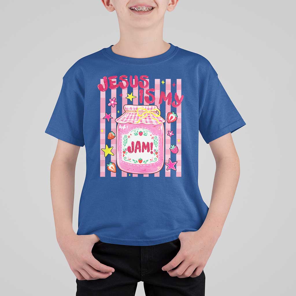 Cute Christian Faith Preppy Graphic T Shirt For Kid Jesus Is My Jam Strawberry Fruit Jar