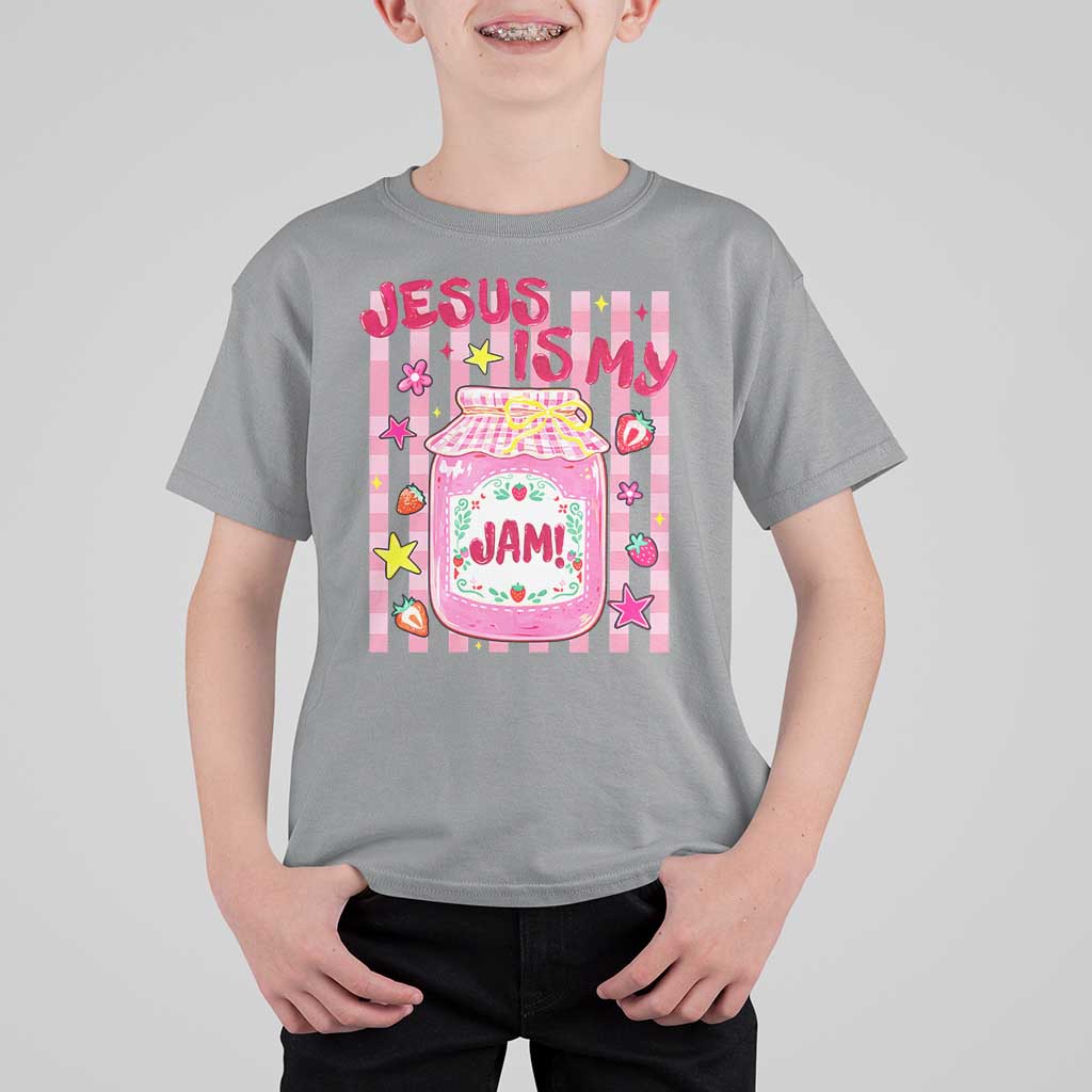 Cute Christian Faith Preppy Graphic T Shirt For Kid Jesus Is My Jam Strawberry Fruit Jar