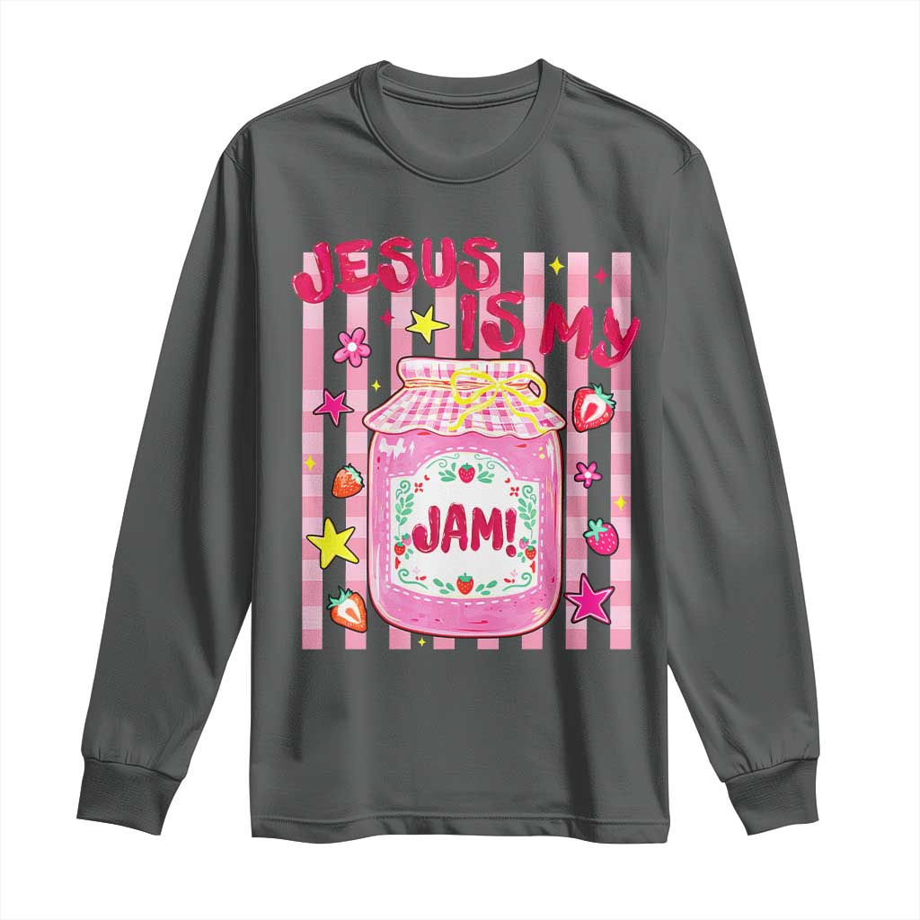 Cute Christian Faith Preppy Graphic Long Sleeve Shirt Jesus Is My Jam Strawberry Fruit Jar