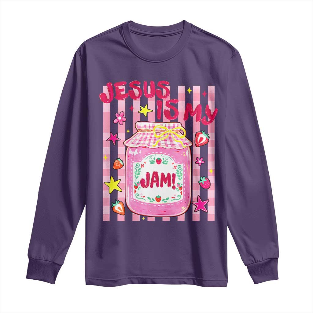 Cute Christian Faith Preppy Graphic Long Sleeve Shirt Jesus Is My Jam Strawberry Fruit Jar