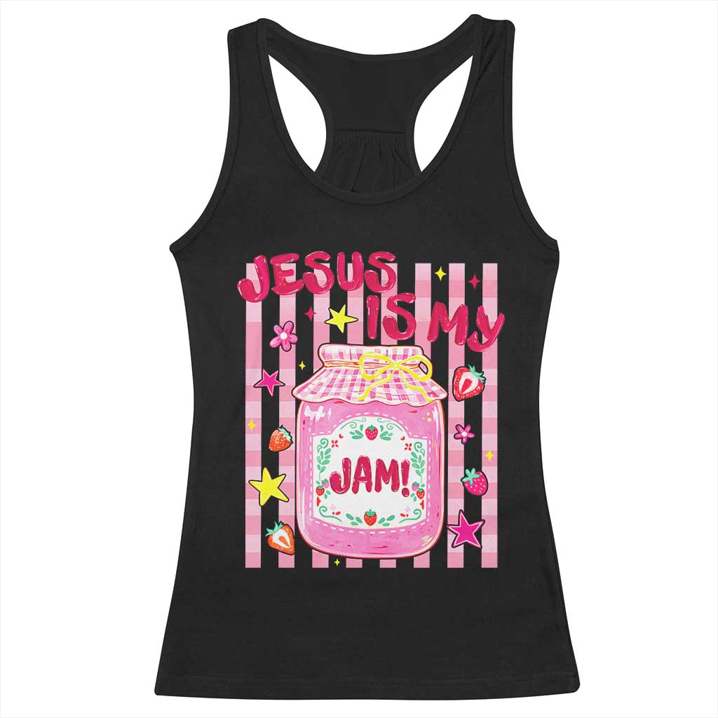 Cute Christian Faith Preppy Graphic Racerback Tank Top Jesus Is My Jam Strawberry Fruit Jar