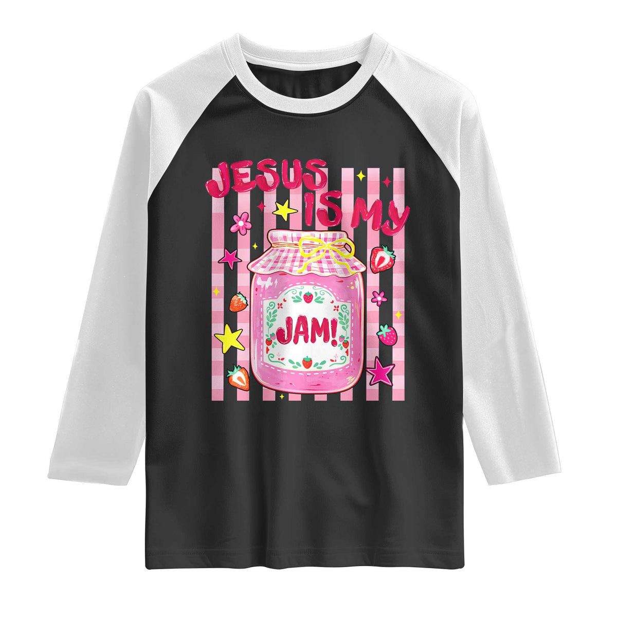 Cute Christian Faith Preppy Graphic Raglan Shirt Jesus Is My Jam Strawberry Fruit Jar