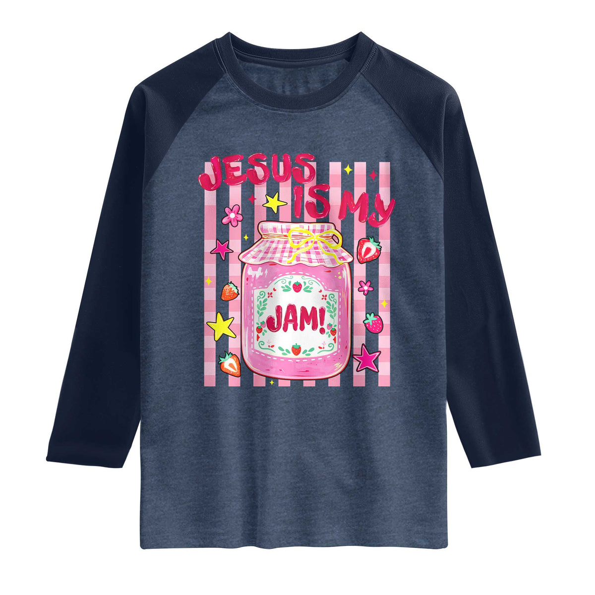 Cute Christian Faith Preppy Graphic Raglan Shirt Jesus Is My Jam Strawberry Fruit Jar