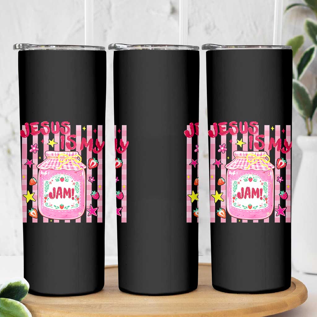Cute Christian Faith Preppy Graphic Skinny Tumbler Jesus Is My Jam Strawberry Fruit Jar