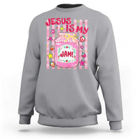 Cute Christian Faith Preppy Graphic Sweatshirt Jesus Is My Jam Strawberry Fruit Jar