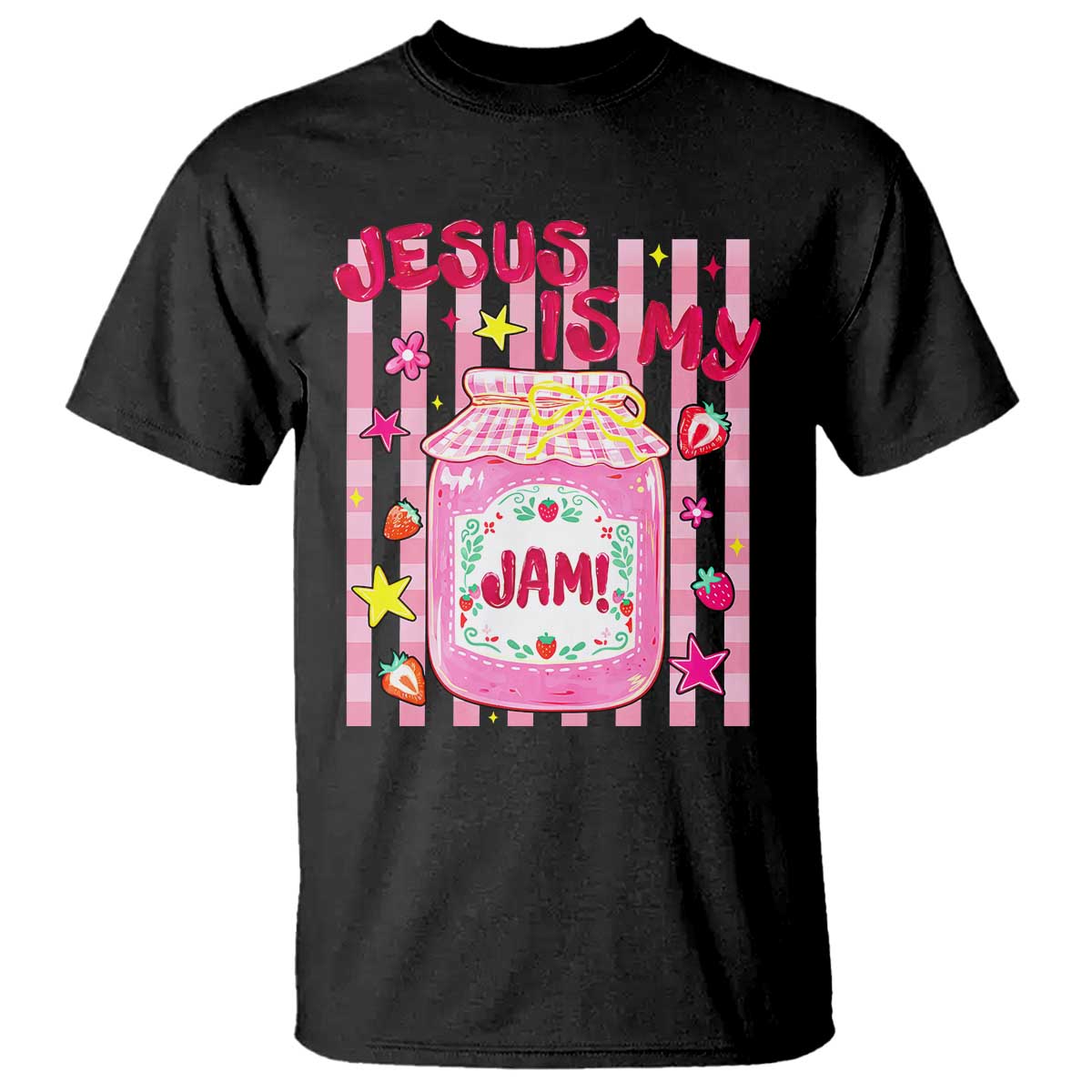 Cute Christian Faith Preppy Graphic T Shirt Jesus Is My Jam Strawberry Fruit Jar