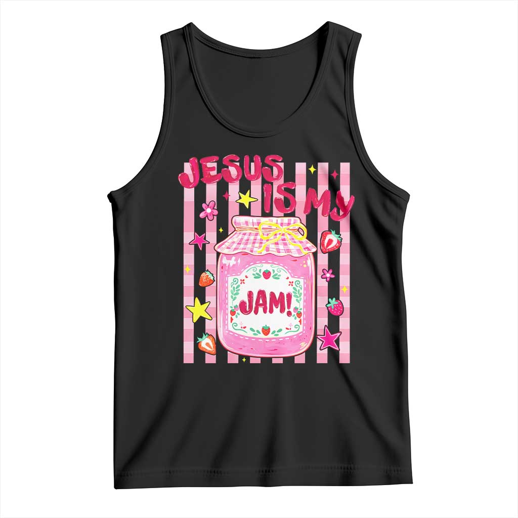 Cute Christian Faith Preppy Graphic Tank Top Jesus Is My Jam Strawberry Fruit Jar