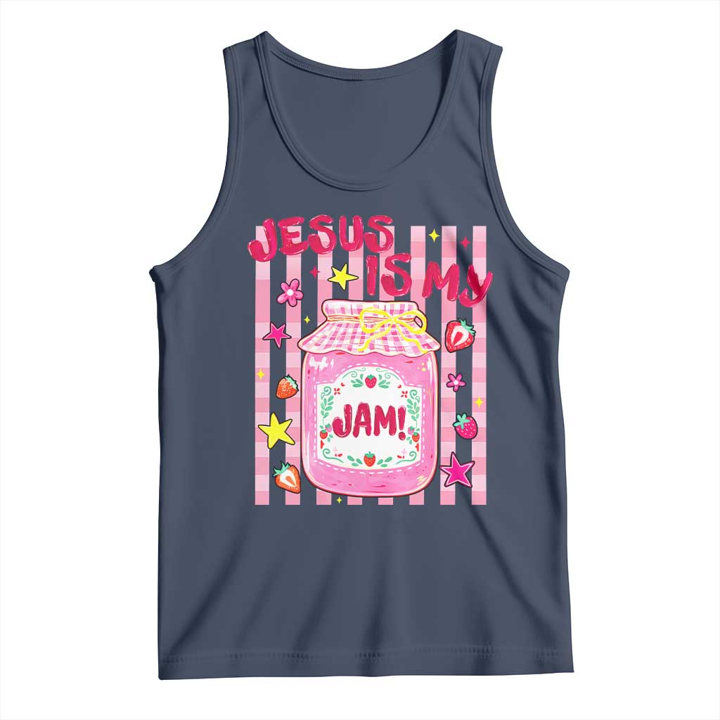 Cute Christian Faith Preppy Graphic Tank Top Jesus Is My Jam Strawberry Fruit Jar