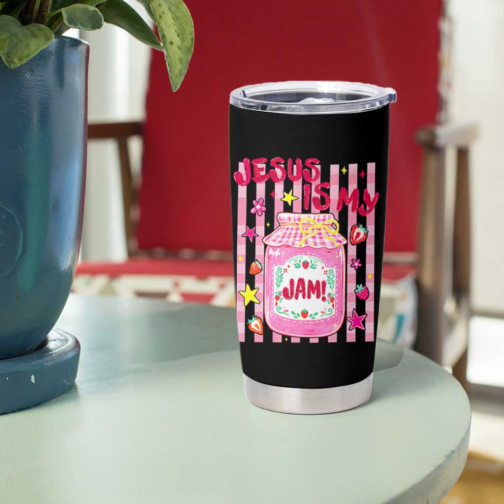 Cute Christian Faith Preppy Graphic Tumbler Cup Jesus Is My Jam Strawberry Fruit Jar
