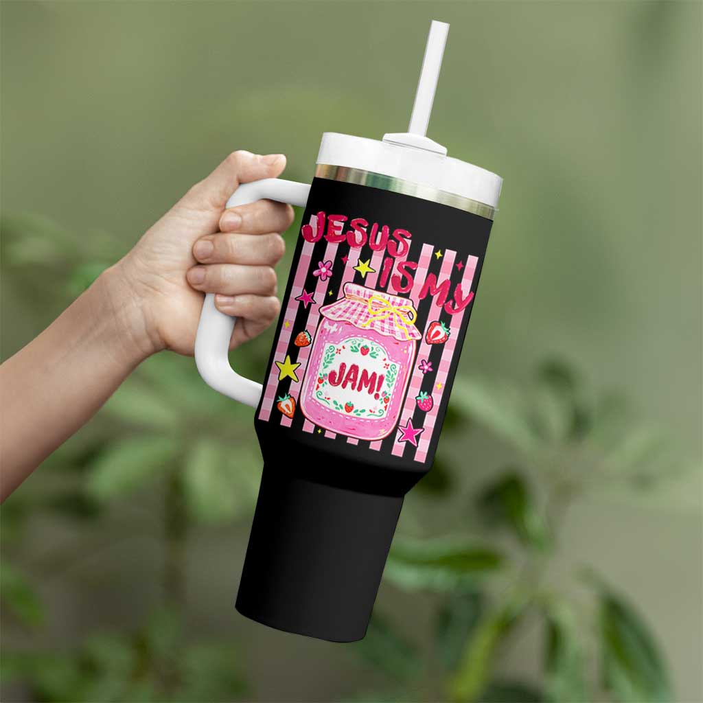 Cute Christian Faith Preppy Graphic Tumbler With Handle Jesus Is My Jam Strawberry Fruit Jar