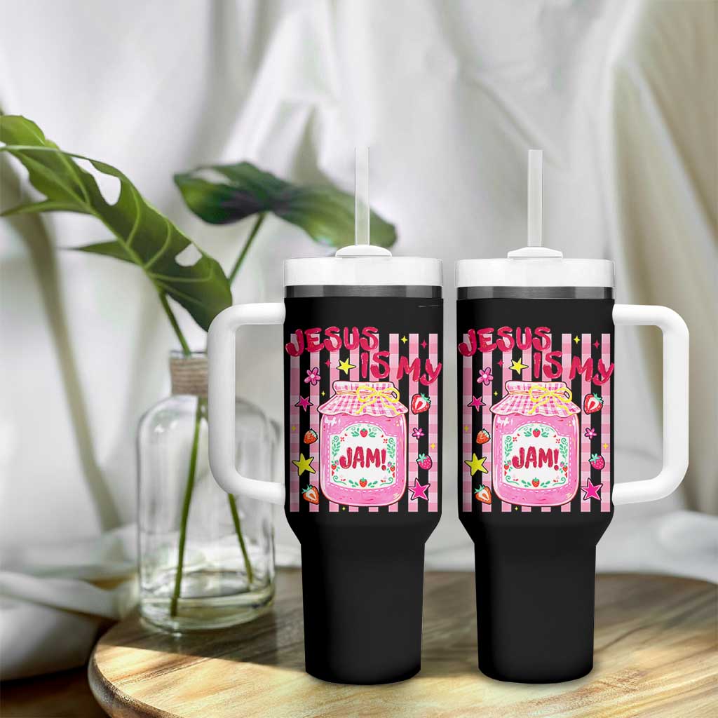 Cute Christian Faith Preppy Graphic Tumbler With Handle Jesus Is My Jam Strawberry Fruit Jar