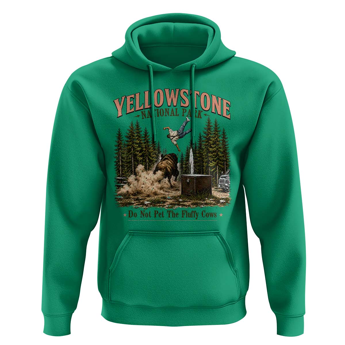 Do Not Pet The Fluffy Cows Yellowstone National Park Hoodie Funny Vintage Bison Tourist Attack Graphic