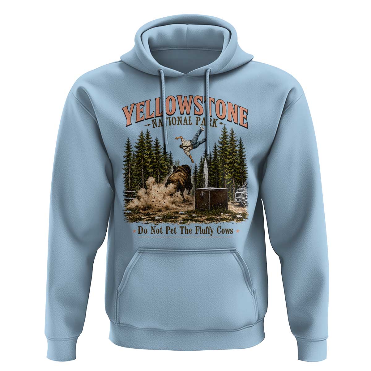 Do Not Pet The Fluffy Cows Yellowstone National Park Hoodie Funny Vintage Bison Tourist Attack Graphic