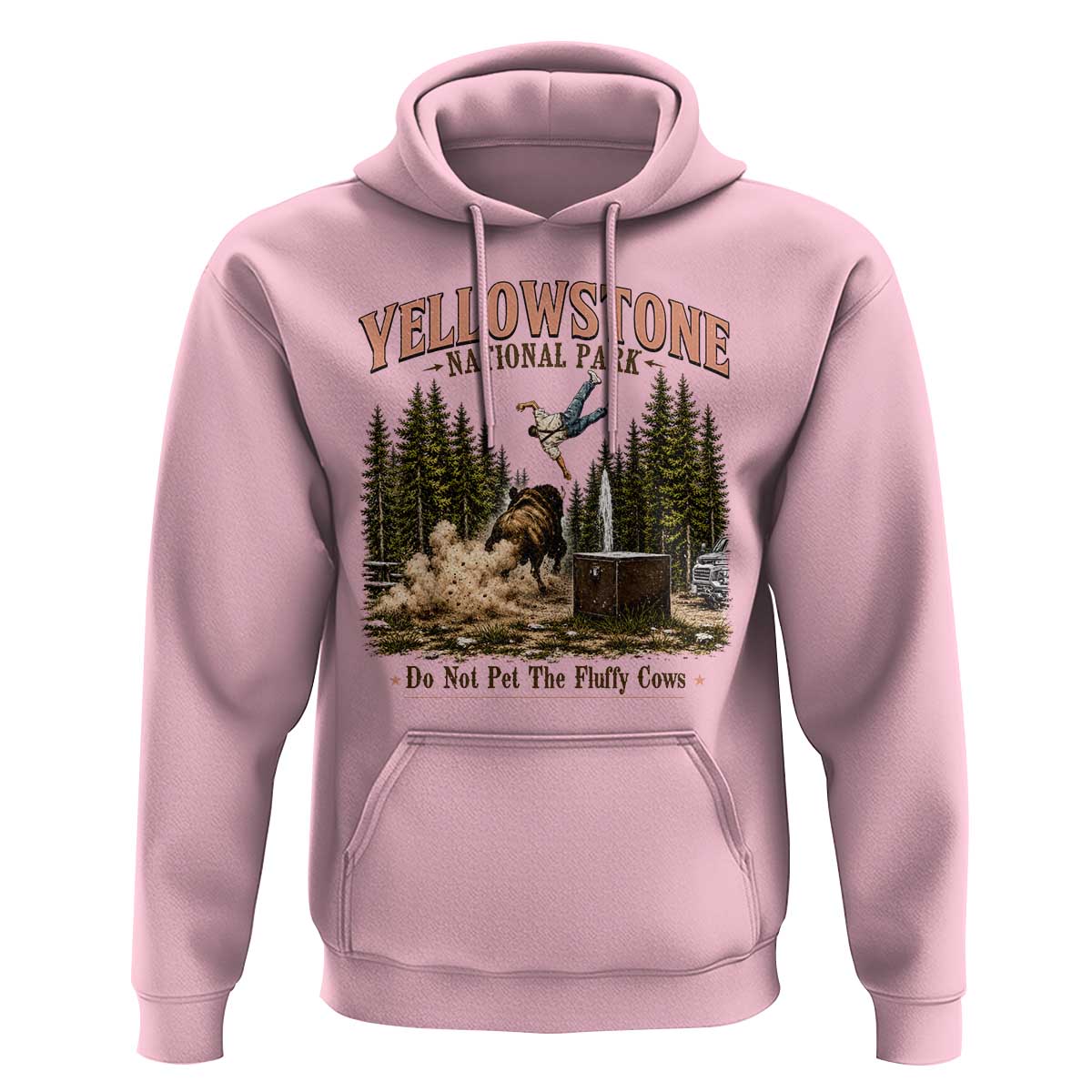Do Not Pet The Fluffy Cows Yellowstone National Park Hoodie Funny Vintage Bison Tourist Attack Graphic