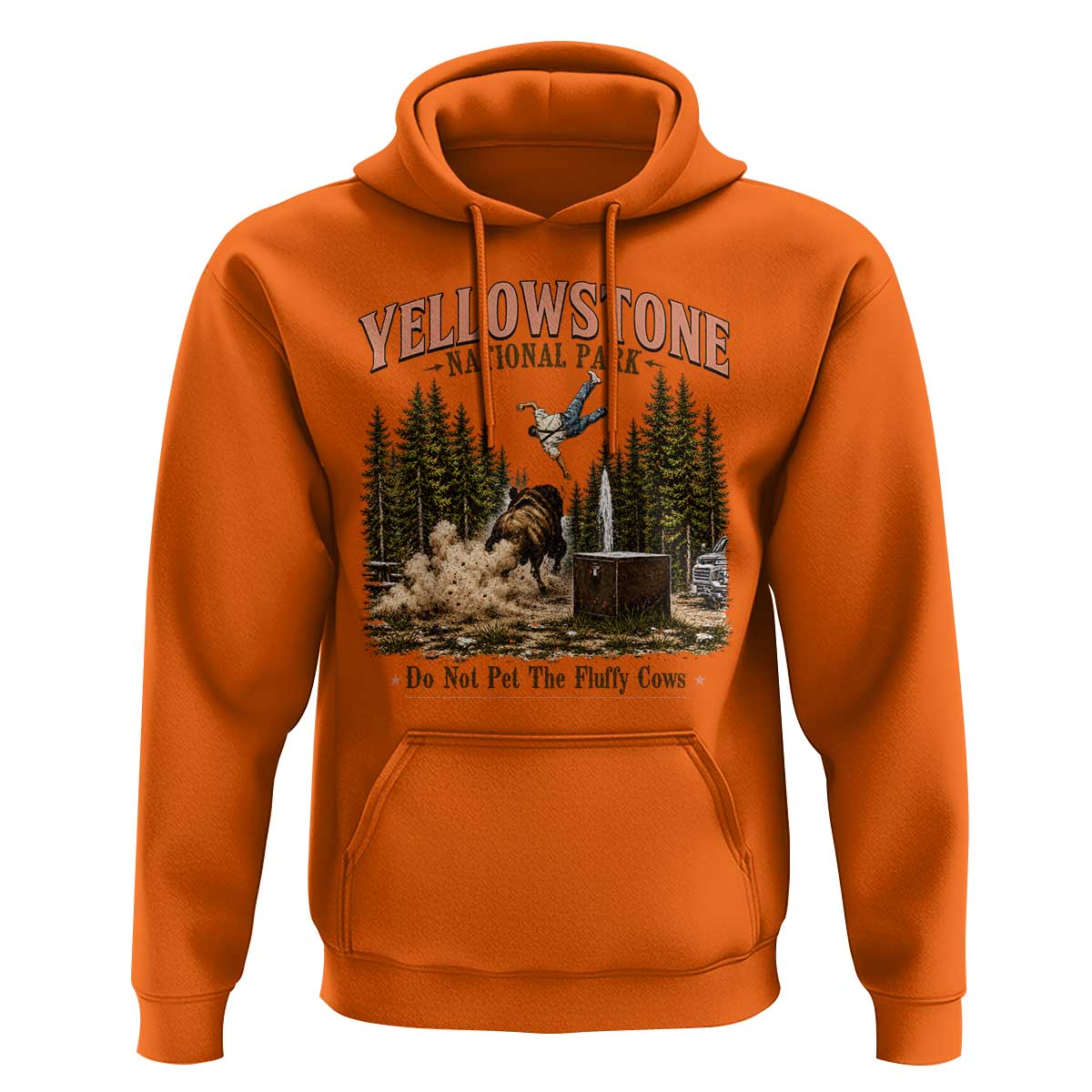 Do Not Pet The Fluffy Cows Yellowstone National Park Hoodie Funny Vintage Bison Tourist Attack Graphic