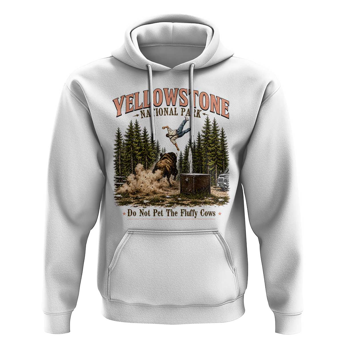Do Not Pet The Fluffy Cows Yellowstone National Park Hoodie Funny Vintage Bison Tourist Attack Graphic