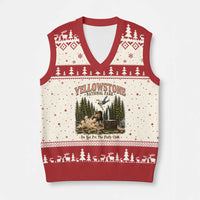 Do Not Pet The Fluffy Cows Yellowstone National Park V-Neck Knit Sweater Vest Funny Vintage Bison Tourist Attack Graphic