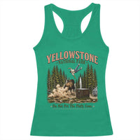 Do Not Pet The Fluffy Cows Yellowstone National Park Racerback Tank Top Funny Vintage Bison Tourist Attack Graphic