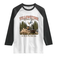 Do Not Pet The Fluffy Cows Yellowstone National Park Raglan Shirt Funny Vintage Bison Tourist Attack Graphic