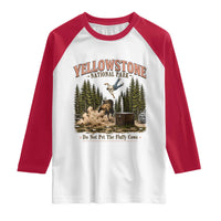 Do Not Pet The Fluffy Cows Yellowstone National Park Raglan Shirt Funny Vintage Bison Tourist Attack Graphic