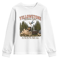 Do Not Pet The Fluffy Cows Yellowstone National Park Youth Sweatshirt Funny Vintage Bison Tourist Attack Graphic
