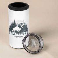 Yellowstone Bison Toss Est 2026 4 in 1 Can Cooler Tumbler Funny Sarcastic Tourist National Park Badge Graphic