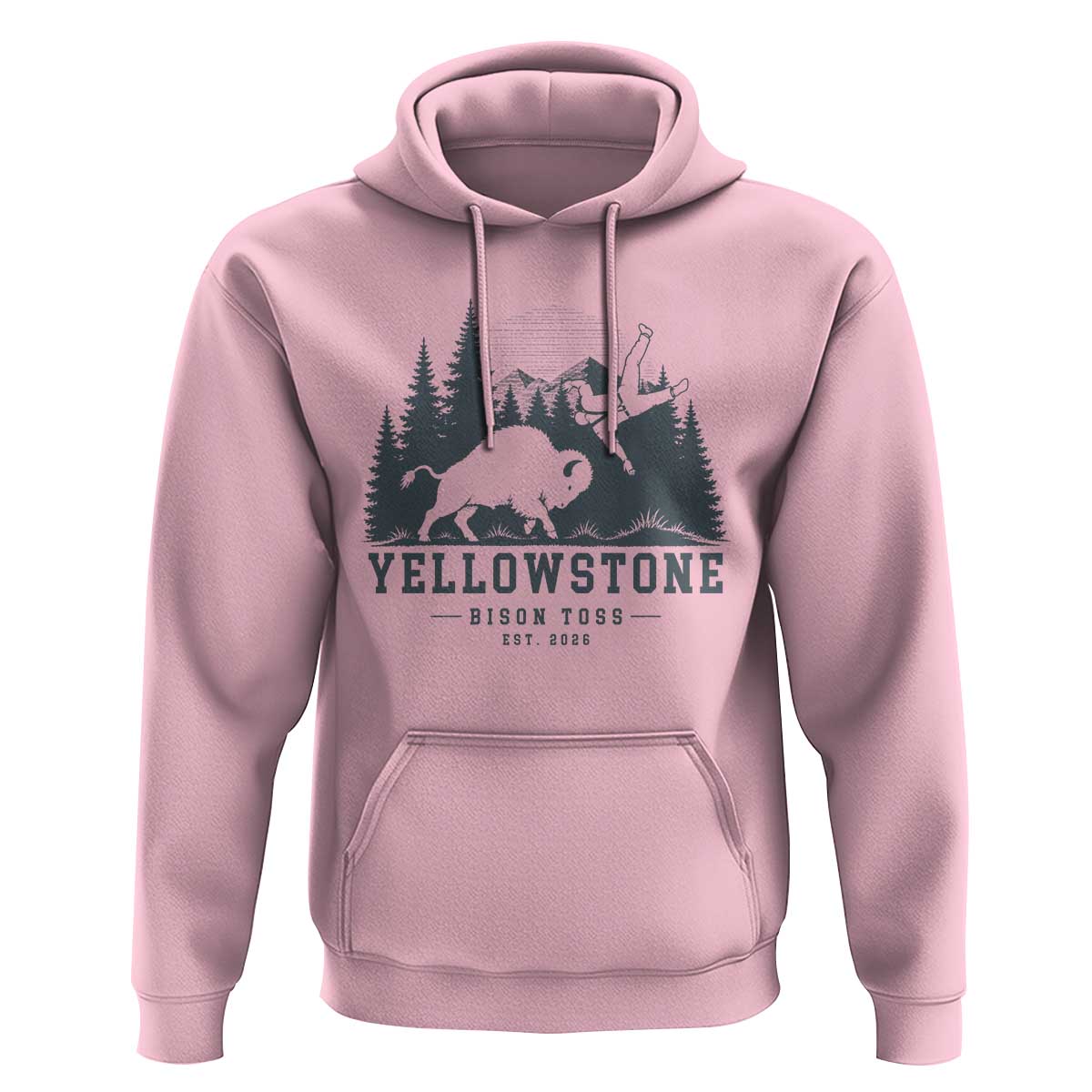 Yellowstone Bison Toss Est 2026 Hoodie Funny Sarcastic Tourist National Park Badge Graphic