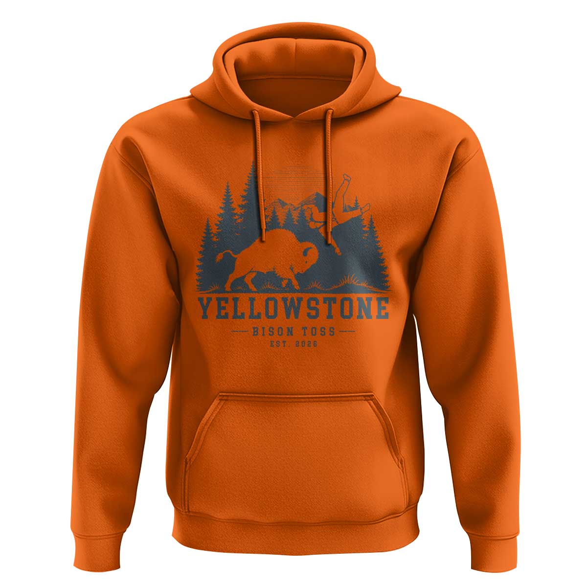 Yellowstone Bison Toss Est 2026 Hoodie Funny Sarcastic Tourist National Park Badge Graphic