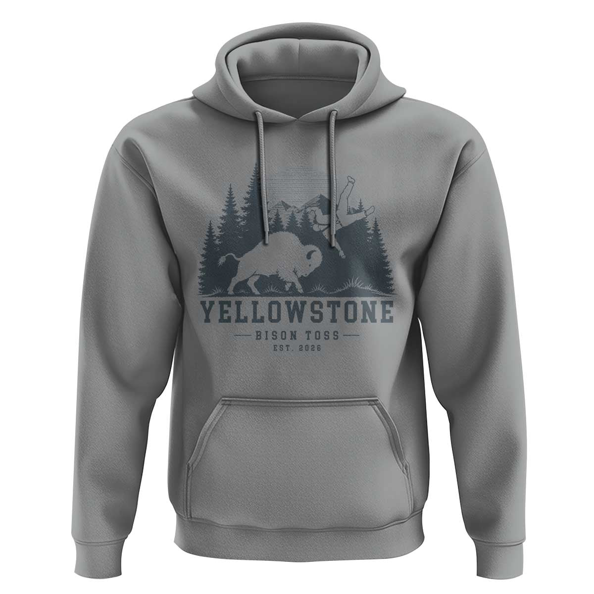 Yellowstone Bison Toss Est 2026 Hoodie Funny Sarcastic Tourist National Park Badge Graphic