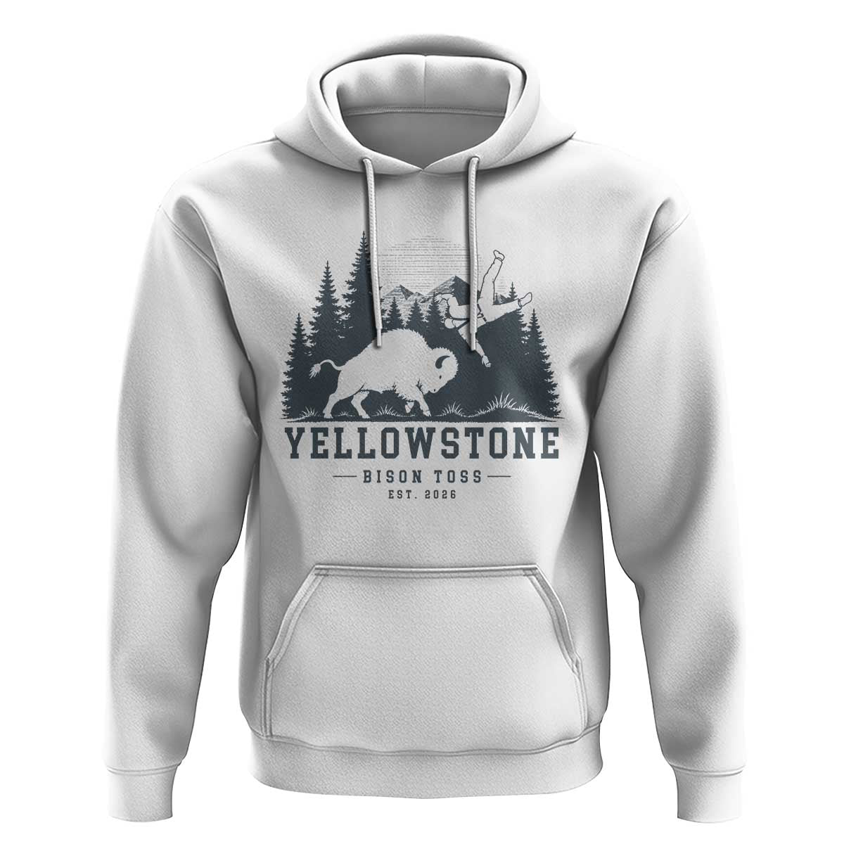Yellowstone Bison Toss Est 2026 Hoodie Funny Sarcastic Tourist National Park Badge Graphic