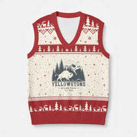 Yellowstone Bison Toss Est 2026 V-Neck Knit Sweater Vest Funny Sarcastic Tourist National Park Badge Graphic