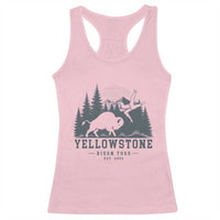 Yellowstone Bison Toss Est 2026 Racerback Tank Top Funny Sarcastic Tourist National Park Badge Graphic