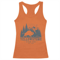 Yellowstone Bison Toss Est 2026 Racerback Tank Top Funny Sarcastic Tourist National Park Badge Graphic