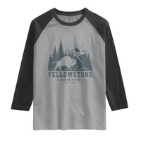 Yellowstone Bison Toss Est 2026 Raglan Shirt Funny Sarcastic Tourist National Park Badge Graphic