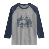 Yellowstone Bison Toss Est 2026 Raglan Shirt Funny Sarcastic Tourist National Park Badge Graphic