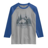 Yellowstone Bison Toss Est 2026 Raglan Shirt Funny Sarcastic Tourist National Park Badge Graphic