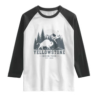Yellowstone Bison Toss Est 2026 Raglan Shirt Funny Sarcastic Tourist National Park Badge Graphic
