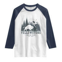 Yellowstone Bison Toss Est 2026 Raglan Shirt Funny Sarcastic Tourist National Park Badge Graphic