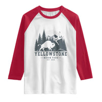 Yellowstone Bison Toss Est 2026 Raglan Shirt Funny Sarcastic Tourist National Park Badge Graphic