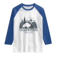 Yellowstone Bison Toss Est 2026 Raglan Shirt Funny Sarcastic Tourist National Park Badge Graphic