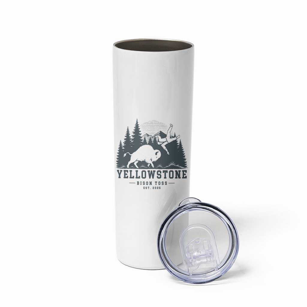 Yellowstone Bison Toss Est 2026 Skinny Tumbler Funny Sarcastic Tourist National Park Badge Graphic