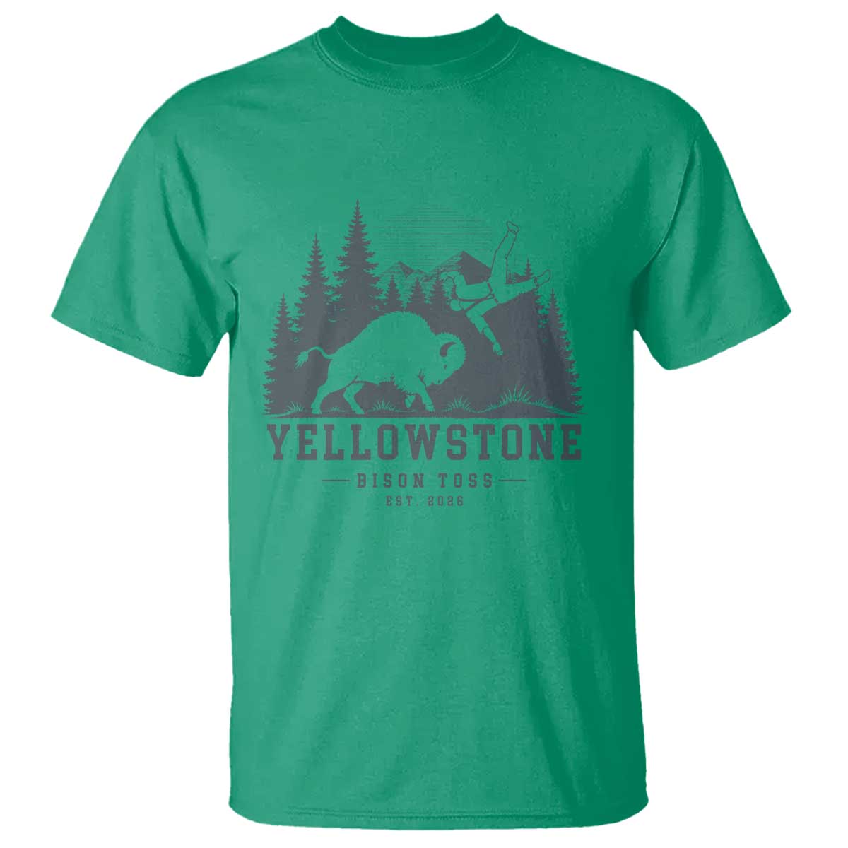 Yellowstone Bison Toss Est 2026 T Shirt Funny Sarcastic Tourist National Park Badge Graphic