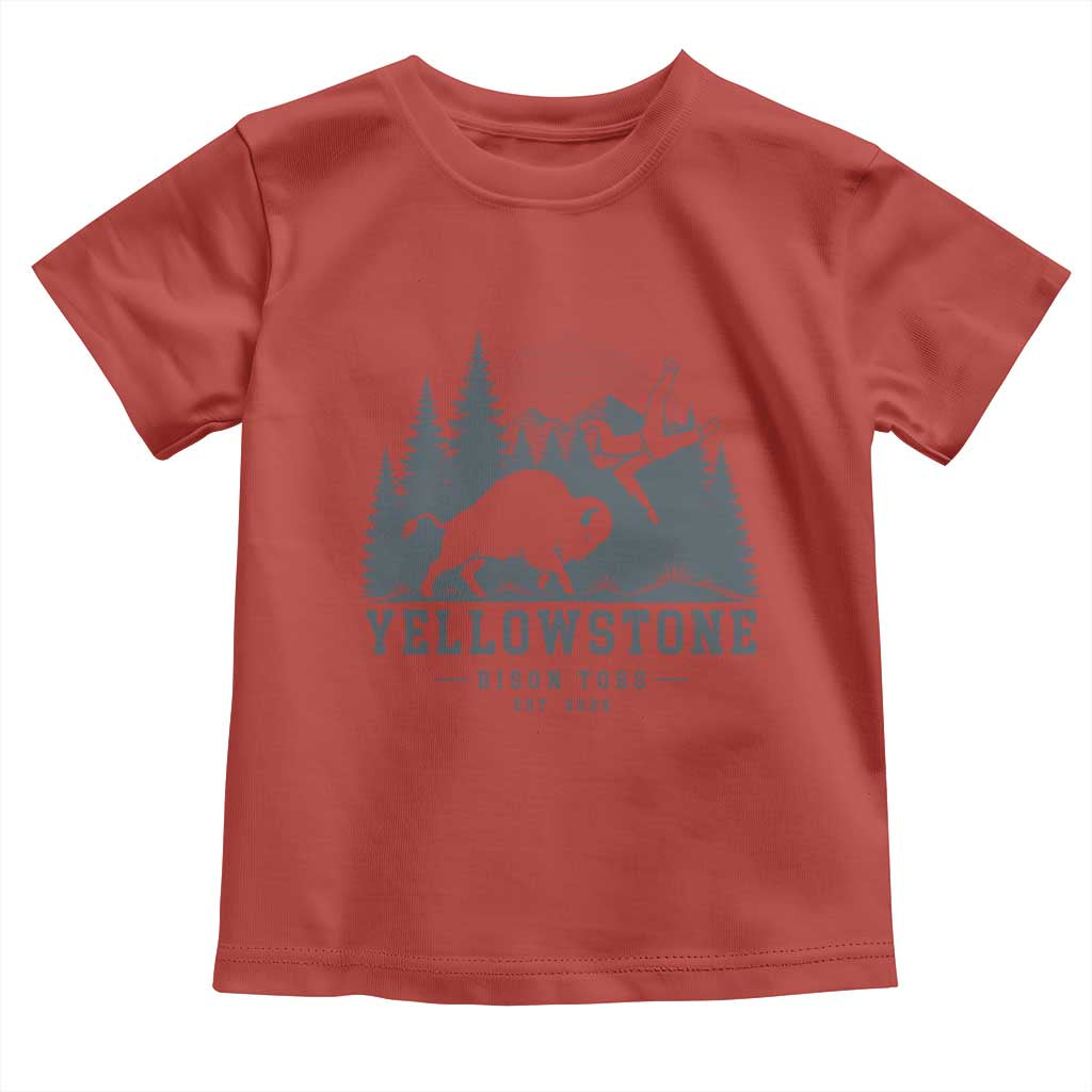 Yellowstone Bison Toss Est 2026 Toddler T Shirt Funny Sarcastic Tourist National Park Badge Graphic
