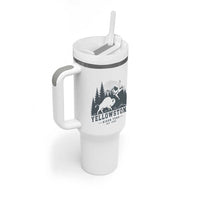 Yellowstone Bison Toss Est 2026 Tumbler With Handle Funny Sarcastic Tourist National Park Badge Graphic