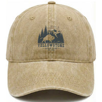 Yellowstone Bison Toss Est 2026 Washed Cotton Baseball Cap Funny Sarcastic Tourist National Park Badge Graphic
