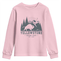 Yellowstone Bison Toss Est 2026 Youth Sweatshirt Funny Sarcastic Tourist National Park Badge Graphic