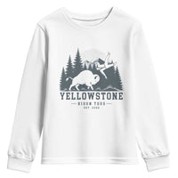 Yellowstone Bison Toss Est 2026 Youth Sweatshirt Funny Sarcastic Tourist National Park Badge Graphic